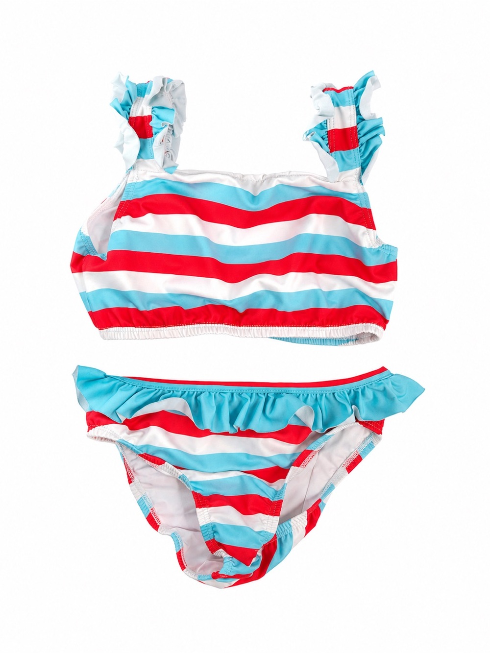 James & Lottie Girls 2-Piece Ruffle Bikini Swimsuit – Size 8 Red White and Blue